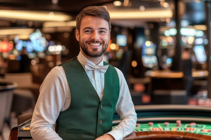 Tampilan live dealer kasino nusantara4d di perangkat mobile dengan meja blackjack dan dealer profesional dalam studio live.